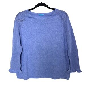 J McLaughlin Sweater Top women's L Periwinkle‎ Blue Cotton Knit Ruffle classic